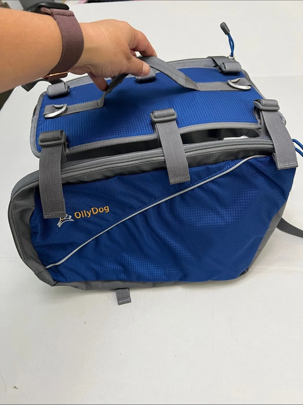OLLY DOG doggie hiking travel backpack nylon saddle bag expandable pockets